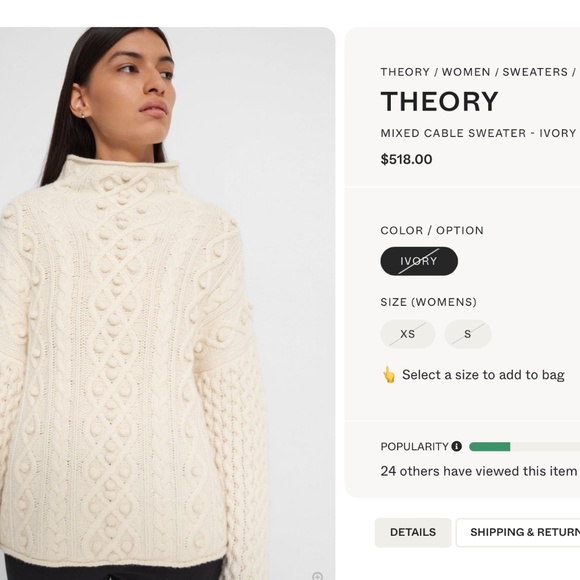 Theory Mixed Cable Knit Sweater in Military Green Brown Size XS wool cashmere - Picture 13 of 14